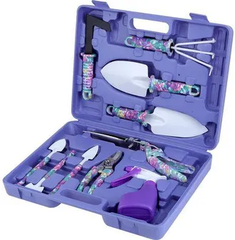 OEM Juego De 10 Herramientas De Jardiner&iacute;a Con Tijeras, Palas, Rastrillos Y Pulverizador - Mango Ergon&oacute;mico (morado)