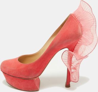 Nicholas Kirkwood Pink Suede Ruffle Trimmed Platform Pumps