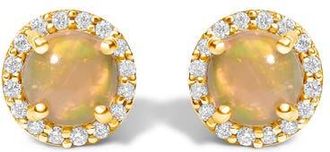 House of Brilliance 10K Gold Gemstone and 1/6 Cttw Diamond Halo Stud Earring in Yellow | Multi Opal at Nordstrom