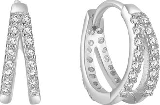 BEN ONI Doube CZ Huggie Hoop Earrings in Silver at Nordstrom