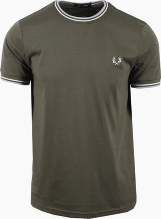 Fred Perry Mens FRED PERRY TWIN TIPPED T-SHIRT LAUREL GREEN/ECRU/DUSKY BLUE - Tan - Size: 42
