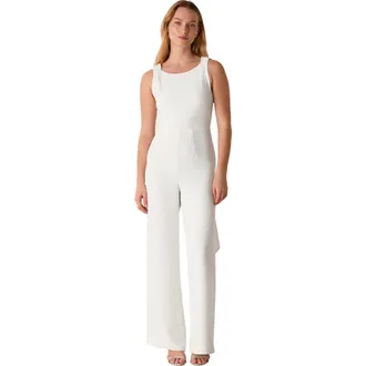 Whistles Tie Back Wide Leg Bridal Jumpsuit in Ivory at Nordstrom, Size 14