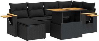 vidaXL Set Sof&aacute;s Jard&iacute;n Y Cojines 7 Pzas Rat&aacute;n Sint&eacute;tico Acacia Negro Vidaxl