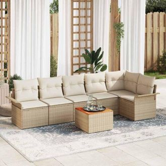vidaXL Conjunto De Sof&aacute; De Jard&iacute;n 7 Pcs Beige Polirat&aacute;n Vidaxl