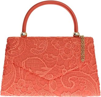 Girly HandBags Womens Lace Satin Top Handle Clutch Bag (Coral)
