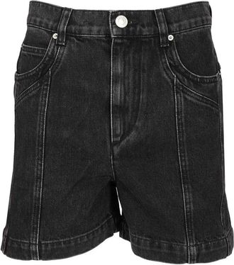 Isabel Marant Korte Broeken, Dames, Zwart, S, Katoen, Wide Five-Pocket Katoenen Denim Shorts