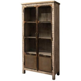 Massivmoebel24 Vetrina in legno di Mango 90x40x180 marrone laccato heavy industry 241