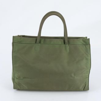 Prada Green Khaki Leather Nylon Shoulder Bag Tote Bag (Pre-Owned)