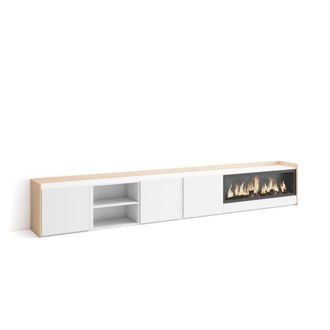 Skraut Home Skraut Home - Mueble Tv, Televisi&oacute;n, Muebles De Sal&oacute;n, Almacenaje, 315x35x50cm, Para Tv Hasta 80, Chimenea El&eacute;ctrica Xxl, Estilo Moderno, Blanco Y Rob