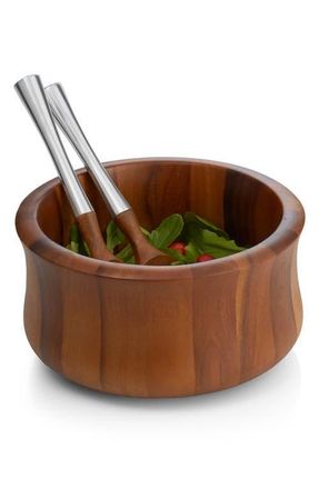 Nambé Nara Wood Salad Bowl & Servers in Brown at Nordstrom