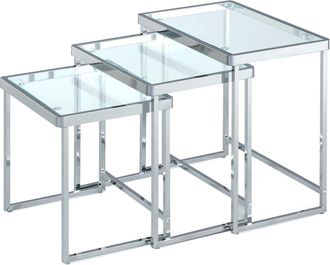 Oresteluchetta Set 3 mesas vidrio templado y estructura cromada, varios