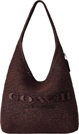 Coach Refined Weave Straw Brooklyn Schoudertas 39 - Dames - Shoppers - Bruin - ONE Size - Leer - Tassen