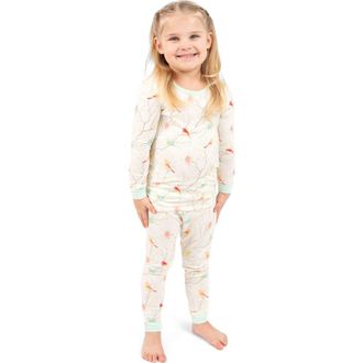 Leveret Kids Viscose Matching Family Holiday Pajamas, Reindeer & Polar Bear Prints in Birds at Nordstrom, Size 14