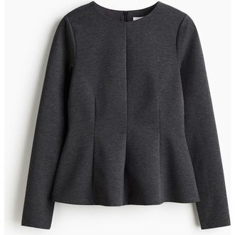 H&M Jersey Peplum Top in Dark Gray at Nordstrom, Size Xx-Small