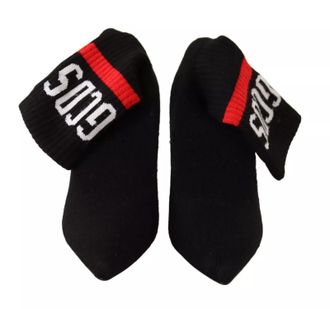 GCDS Black Suede Logo Socks Block Heel Ankle Boots Womens Shoes (Pre-Owned)