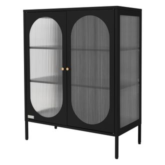 ML Design Ml-design - Vitrina De Sal&oacute;n Negra 80x102,5x40 Cm, Armario De Acero Con 3 Estantes De Almacenamiento Y 2 Puertas, Mueble De Metal, Estilo Industrial, 