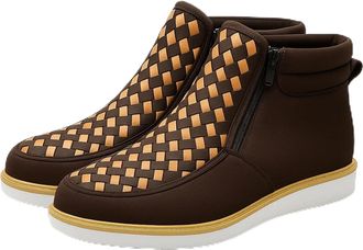 Generic Mens Handcrafted Western Cowboy Boots, Square Toe Leather Orthopedic Work Shoes Hand-Woven Boot with Double Side Zipper (Coffee,9.5)