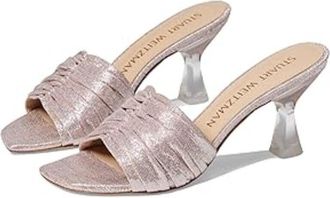Stuart Weitzman Ruche 75 Slide Sandal Womens 9 Poudre Leather Spool Heels FZP292 (Poudre,9)