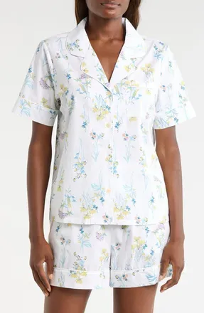Nordstrom Classic Short Cotton Pajamas in Ivory- Blue Botanical Stems at Nordstrom, Size X-Small