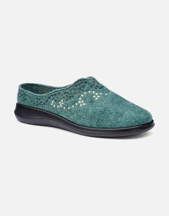 Hotter Womens Cuddle Womens Slippers - Teal Green Felt - Size: 6
