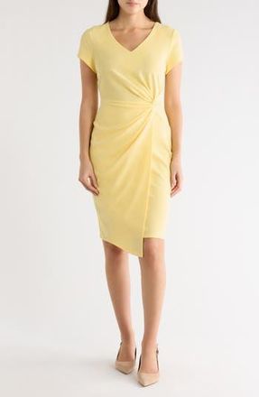 Connected Twist Detail Asymmetric Hem Dress in Lemon at Nordstrom Rack, Size 12