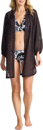 Tommy Bahama Sunset Blooms Long Sleeve Cover-Up Dress in Black at Nordstrom, Size X-Small