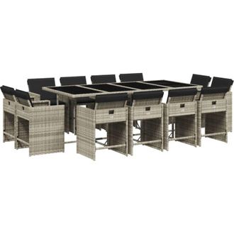 vidaXL Set Comedor Jard&iacute;n Y Cojines 13 Pzas Rat&aacute;n Sint&eacute;tico Gris Claro Vidaxl