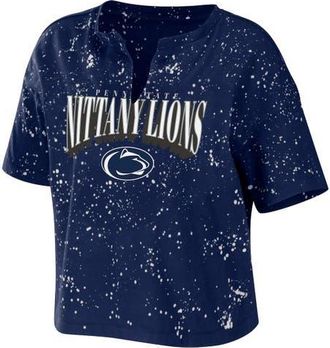 WEAR by Erin Andrews Womens WEAR by Erin Andrews Navy Penn State Nittany Lions Bleach Wash Splatter Cropped Notch Neck T-Shirt in Gray at Nordstrom, Size Xx-Large