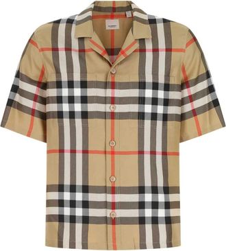 Burberry Geborduurde Zijden Overhemd - Heren - Korte mouwen Overhemden - Veelkleurig - L - Overhemden