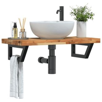Berkfield Home Basin Shelf Wall Mounted Steel & Solid Wood Acacia in Brown