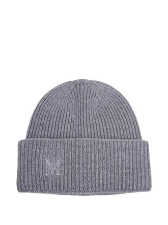 Max Mara Mmretina ribbed-knit monogram-embroidered beanie hat - women - Cashmere - One Size - Grey