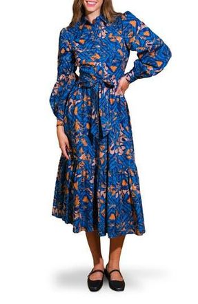 Flying Tomato Print Long Sleeve Cotton Midi Shirtdress in Blue Rust at Nordstrom Rack, Size Small