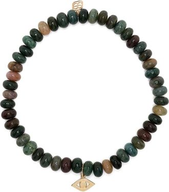 Sydney Evan 14kt yellow gold Evil Eye agate beaded bracelet - men - Diamond/Agate/14kt Yellow Gold - One Size - Green