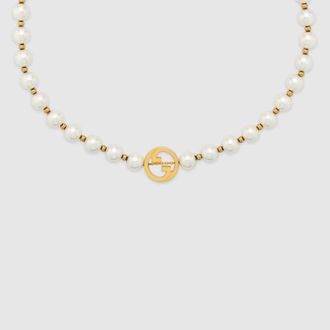Gucci Interlocking Pearl Necklace, Gold-toned metal, Gold-toned metal