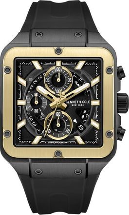 Kenneth Cole Arlington Automatic Chronograph Silicone Strap Watch, 43mm in Black at Nordstrom