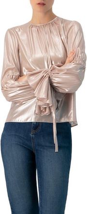 Ivonne Straight Metallic Sheer Blouse in Dusty Pink at Nordstrom, Size 14