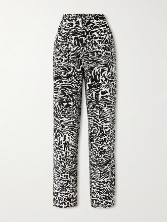 Ulla Johnson Pantaloni A Gamba Larga In Crêpe De Chine Di Seta Stampato Aviva - Nero