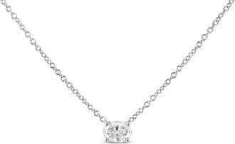 House of Brilliance 14K White Gold 3/8 Cttw Lab Grown Oval Solitaire Diamond East West 18 Pendant Necklace (F-G Color, VS2-SI1 Clarity)
