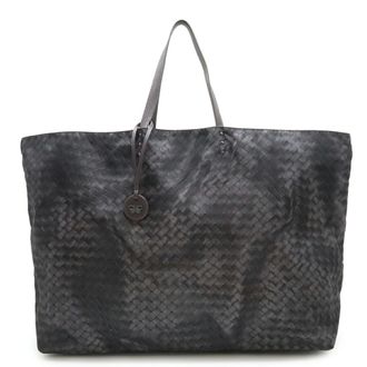 Bottega Veneta Intrecciolusion Gray Nylon Leather Shoulder Bag Tote Bag (Pre-Owned)