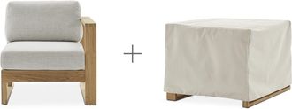 Castlery Beige Outdoor Teak Right Arm 1 Seater Sofa with Cover | Rio by Castlery, Weather-Resistant, Multi Color