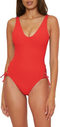 BECCA by Rebecca Virtue Modern Edge High Cut One-Piece Swimsuit in Fire at Nordstrom, Size Medium
