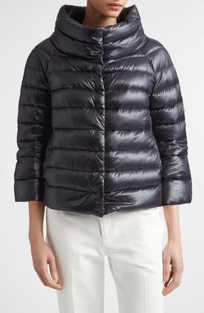 Herno Shiny Short Hooded Down Puffer Jacket in 9004 Celeste at Nordstrom, Size 46