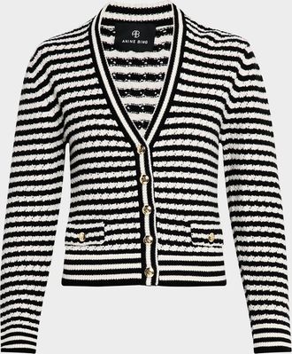Anine Bing Gwen Striped Wool-Cashmere Cardigan