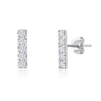 MAX + STONE 14k White Gold Small 2mm Gemstone Bar Stud Earrings with Push Backs
