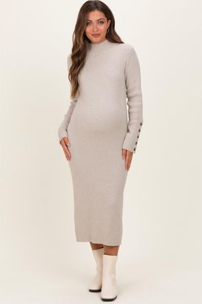Pinkblush Button Sleeve Sweater Midi Dress in Heather Grey at Nordstrom, Size X-Large