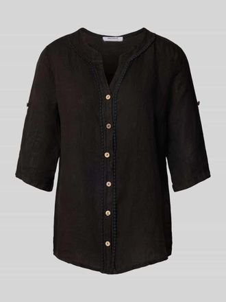 Zabaione Regular Fit Leinenbluse mit 3/4-Arm in Black, Gr&ouml;&szlig;e S