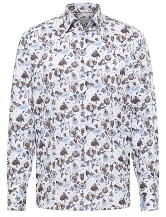 Eterna Overhemd bruin blauw geprint Eterna Comfort Fit geprint bloemen