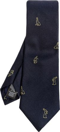 Paul Smith Geborduurde Konijnen Zijden Stropdas - Heren - Stropdassen - Blauw - ONE Size - Accessoires