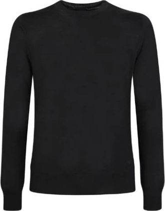 Emporio Armani Zwarte Crewneck Sweater met Geborduurd Logo - Heren - Longsleeves - Zwart - L - Wol - Tops