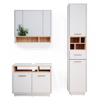 Vicco Conjunto De Muebles De Ba&ntilde;o Beatrice, Blanco, 3 Partes, Con Mueble Alto